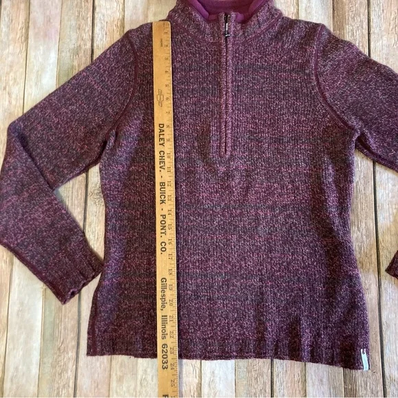 Woolrich 1/4 Zip Wool Blend Pullover Sweater Marled Fig Burgundy Women’s Medium - Picture 2 of 11